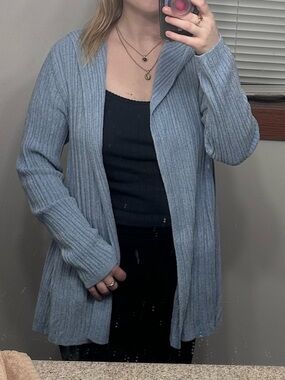 Lake Blue Barefoot Dreams CozyChic Ultra Lite Ribbed Cardigan Open Front Size XL